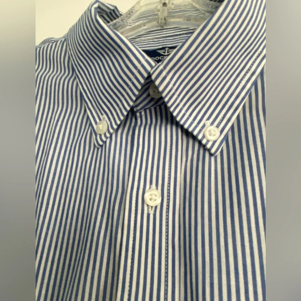 Dockers Men’s Button Down Shirt Blue White Striped Long Sleeve Men’s Size XL - Picture 4 of 7